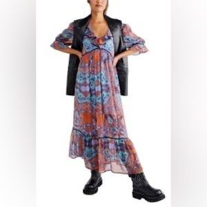 Free People Carmella Printed Sheer Maxi Dress Size Medium - EUC